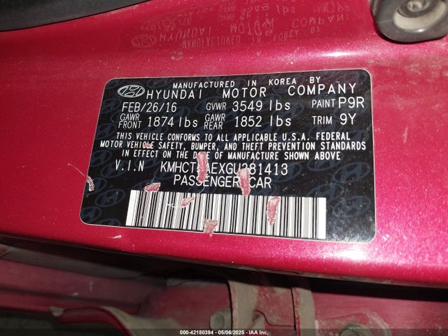 KMHCT5AEXGU281413 Hyundai ACCENT SE