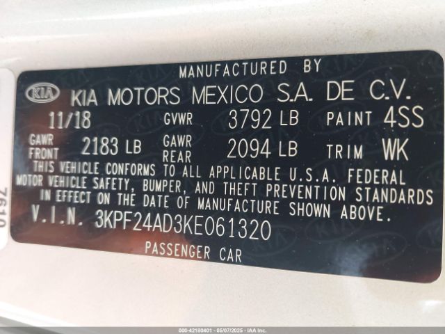 3KPF24AD3KE061320 KIA Forte Lxs