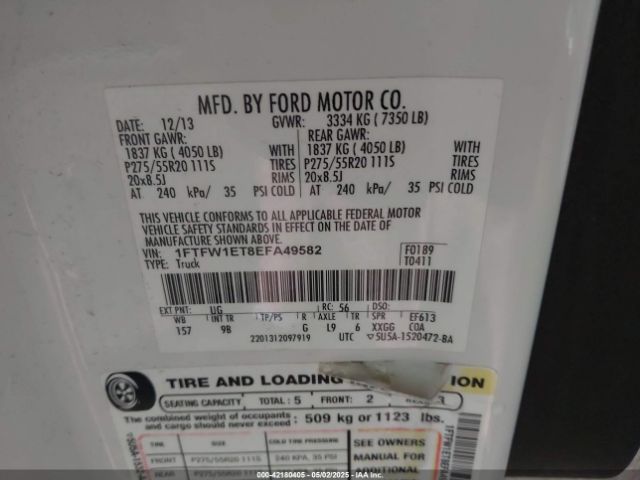 1FTFW1ET8EFA49582 Ford F-150 Platinum
