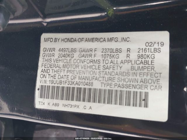 19UUB1F33KA010488 Acura Tlx Standard