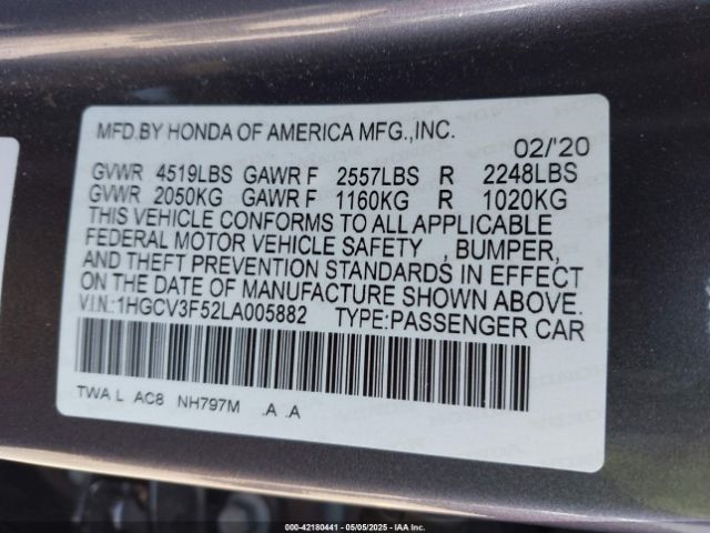 1HGCV3F52LA005882 Honda Accord