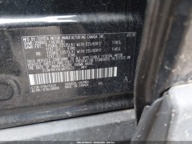 2T3W1RFVXLW075433 Toyota Rav4 Xle