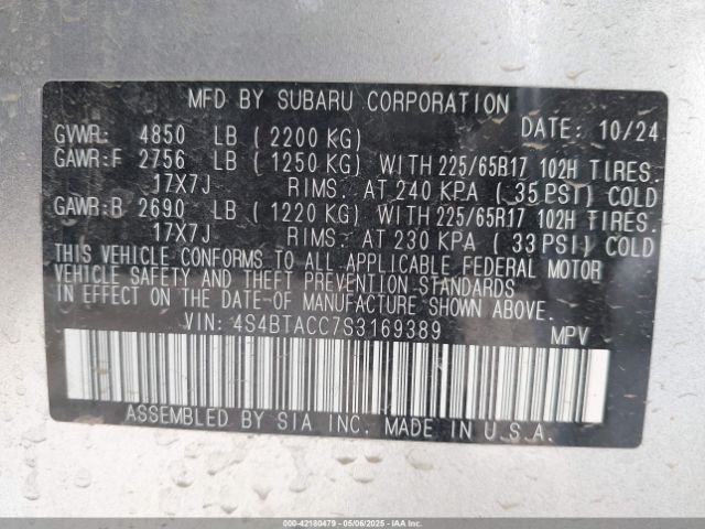2025 SUBARU OUTBACK 4S4BTACC7S3169389 Photo 8