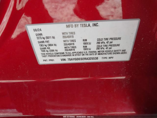 7SAYGDED2RA325538 Tesla Model Y