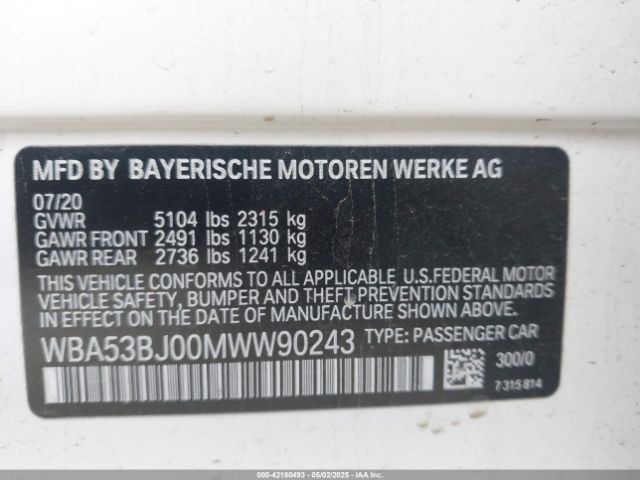 2021 BMW 540I WBA53BJ00MWW90243 Photo 8