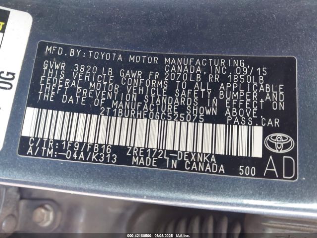 2T1BURHE0GC525075 Toyota COROLLA LE