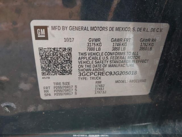 3GCPCREC9JG205018 Chevrolet Silverado 1500 1lt