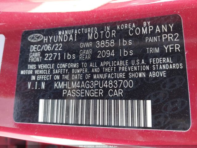 KMHLM4AG3PU483700 Hyundai ELANTRA SEL
