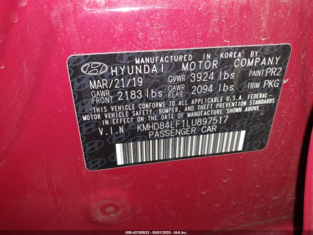 KMHD84LF1LU897517 Hyundai ELANTRA SEL