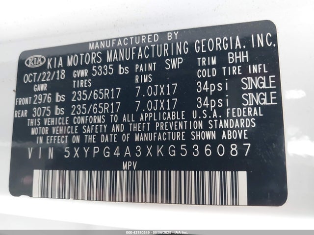5XYPG4A3XKG536087 KIA gdi theta-ii