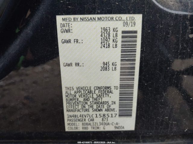1N4BL4EV7LC158517 Nissan Altima Sl Fwd