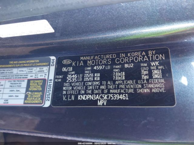 KNDPN3AC5K7539461 KIA gdi theta ii