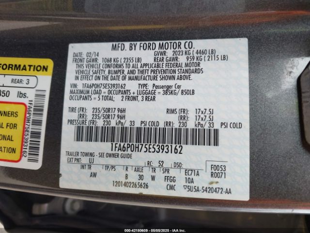 1FA6P0H75E5393162 Ford FUSION SE