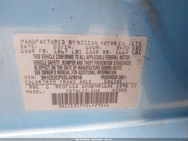3N1CE2CPXEL429016 Nissan Versa Note S Plus