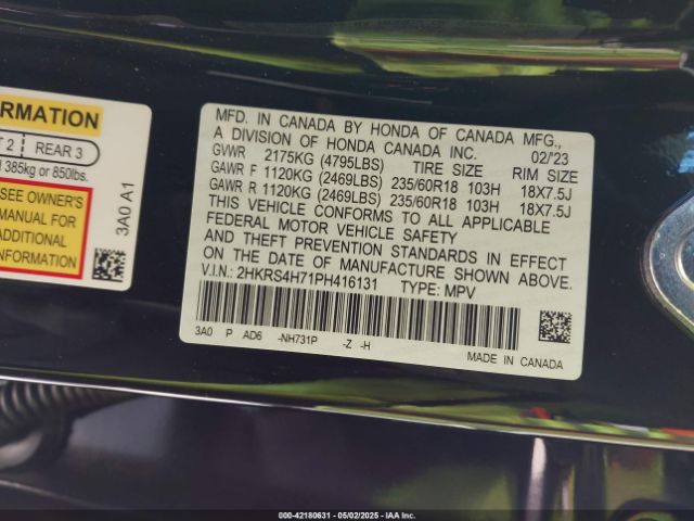 2HKRS4H71PH416131 Honda Cr-v Ex-l Awd
