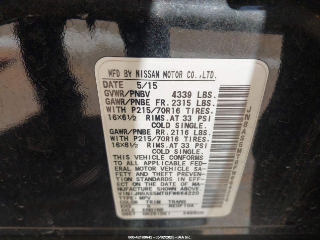 JN8AS5MT8FW664220 Nissan Rogue Select S
