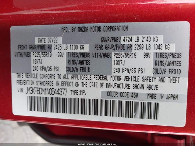 JM3KFBDM1N0644377 Mazda py cylinder deactiviation