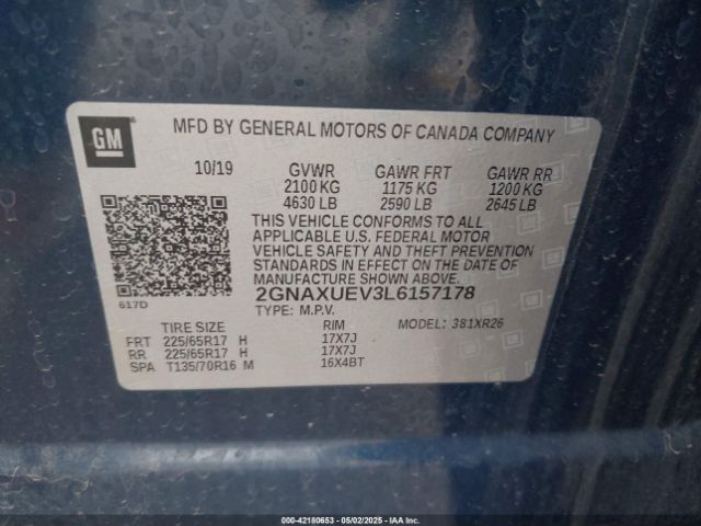 2GNAXUEV3L6157178 Chevrolet Equinox Awd Lt 1.5l Turbo