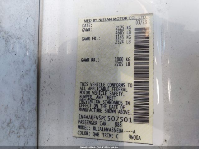 1N4AA6FV5PC507501 Nissan Maxima Platinum Xtronic Cvt