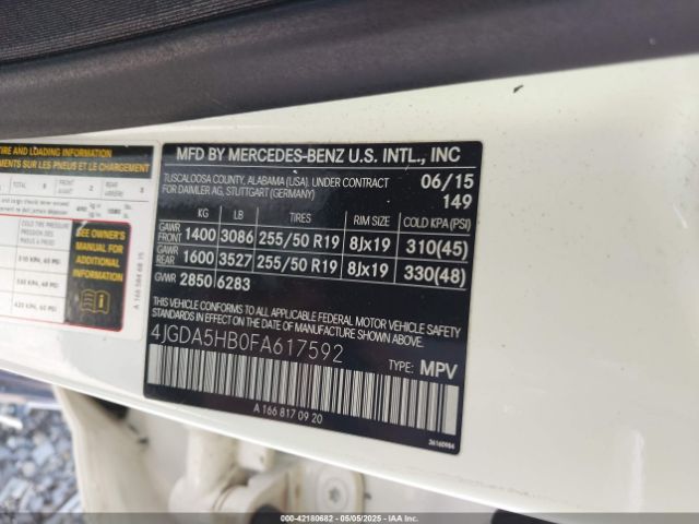 4JGDA5HB0FA617592 Mercedes-Benz Ml 350 4matic
