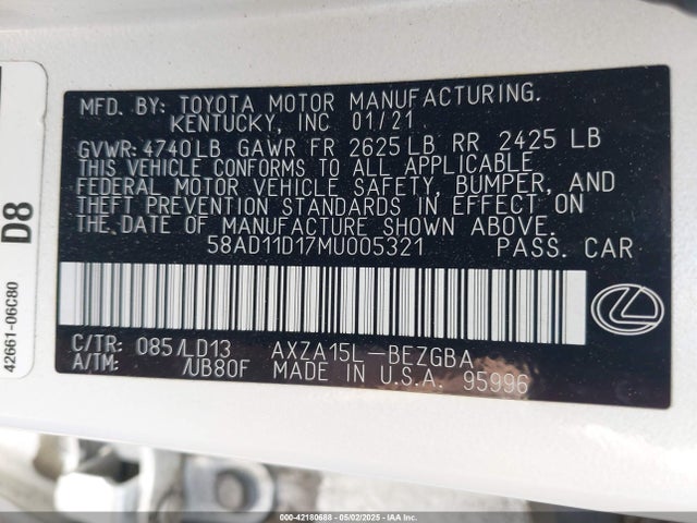 58AD11D17MU005321 Lexus ES 250