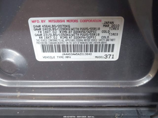 2010 MITSUBISHI OUTLANDER JA4AS3AW5AZ013840 Photo 8