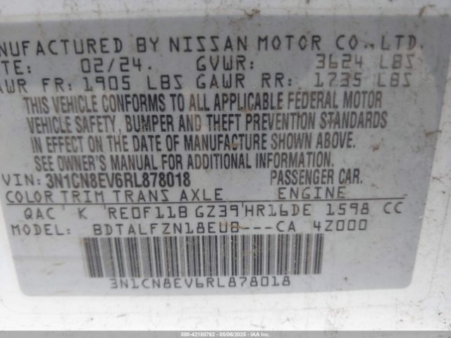 3N1CN8EV6RL878018 Nissan 2024