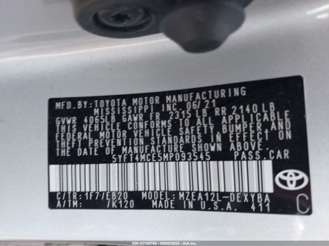 5YFT4MCE5MP093545 Toyota Corolla Xse