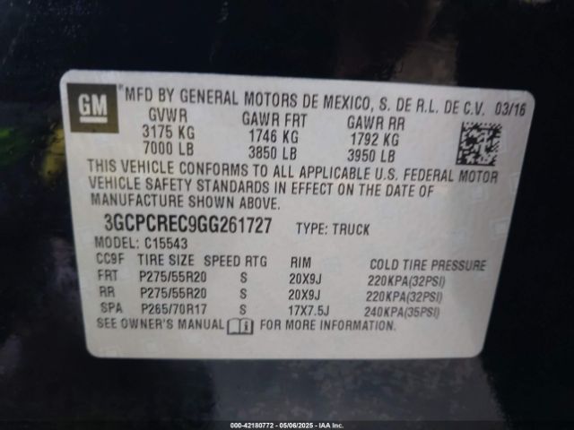 3GCPCREC9GG261727 Chevrolet Silverado 1500 1lt