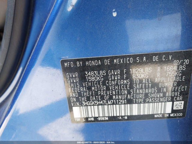 3HGGK5H47LM711291 Honda FIT LX