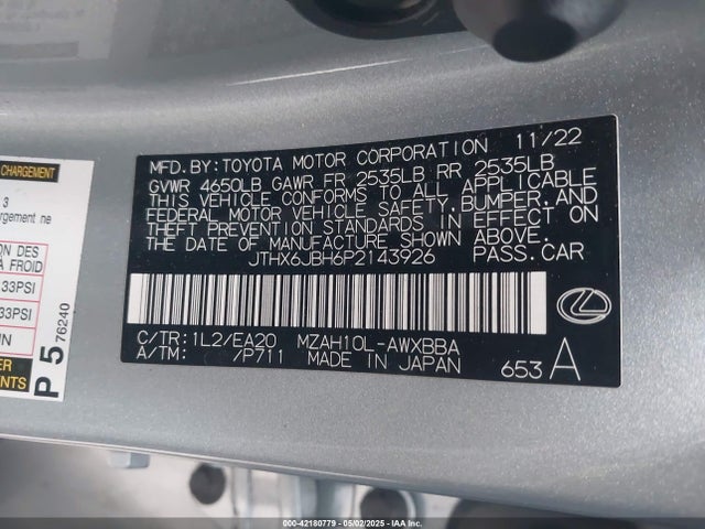 JTHX6JBH6P2143926 Lexus m20a-fxs, 3nm