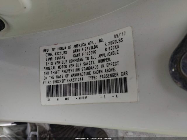 1HGCR2F14HA231344 Honda Accord Sport Se
