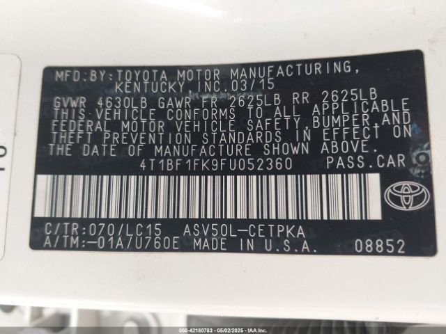 4T1BF1FK9FU052360 Toyota CAMRY XSE