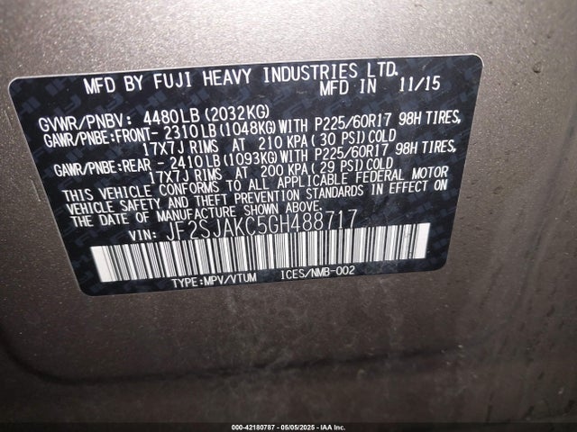 JF2SJAKC5GH488717 Subaru Forester 2.5i Limited