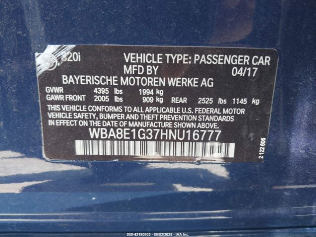 2017 BMW 320I WBA8E1G37HNU16777 Photo 8
