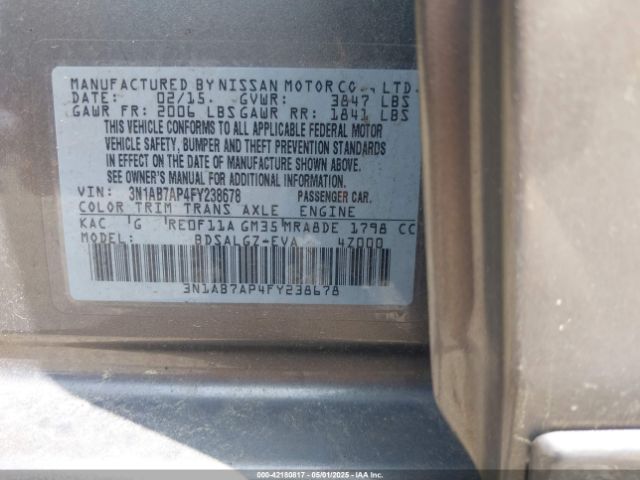 3N1AB7AP4FY238678 Nissan SENTRA SL