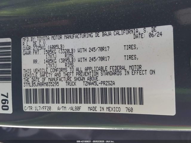3TMLB5JN8RM035295 Toyota Tacoma Sr5 4wd