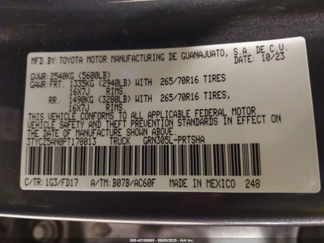3TYCZ5AN0PT178013 Toyota 2gr-fks