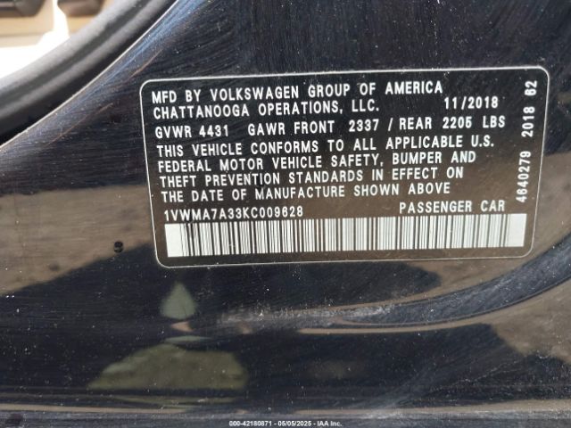 1VWMA7A33KC009628 Volkswagen Passat 2.0t Se R-line