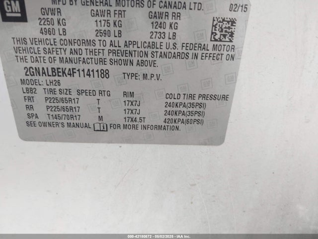 2GNALBEK4F1141188 Chevrolet EQUINOX 1LT