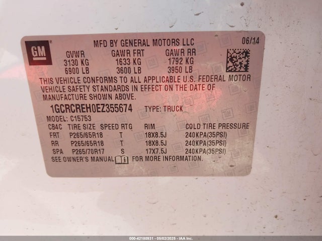 1GCRCREH0EZ355674 Chevrolet Silverado 1500 1lt