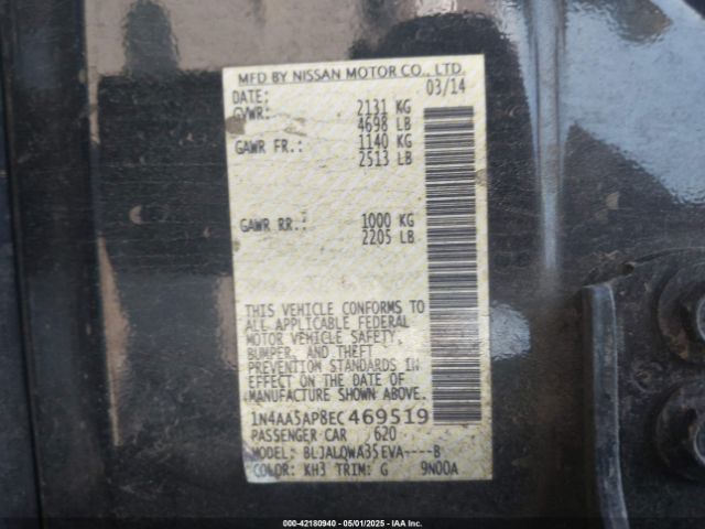 1N4AA5AP8EC469519 Nissan Maxima 3.5 S