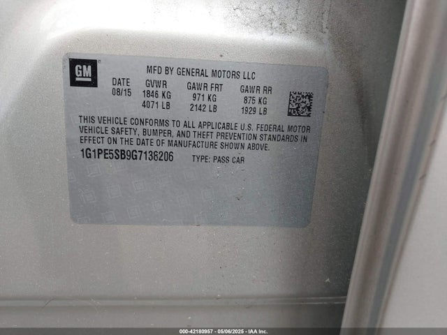 1G1PE5SB9G7138206 Chevrolet Cruze Limited 1lt Auto