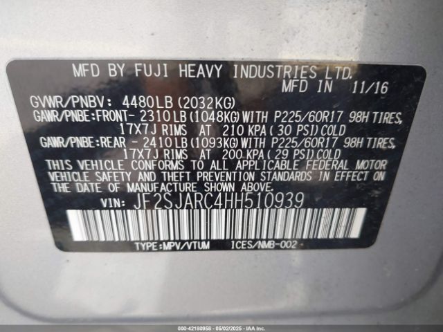 JF2SJARC4HH510939 Subaru Forester 2.5i Limited