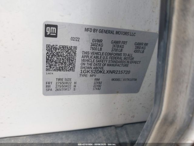 1GKS2DKLXNR215720 GMC Yukon 4wd Denali