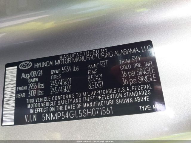 5NMP54GL5SH071561 Hyundai Santa Fe Calligraphy