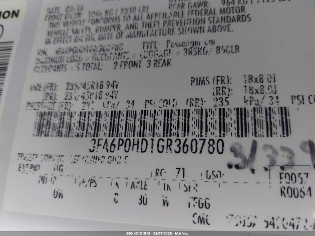Ford FUSION SE 2016 3FA6P0HD1GR360780 Image 9