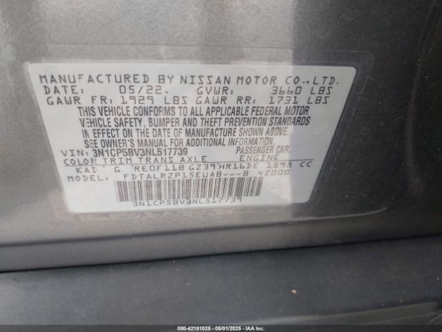 3N1CP5BV3NL517739 Nissan Kicks S Xtronic Cvt