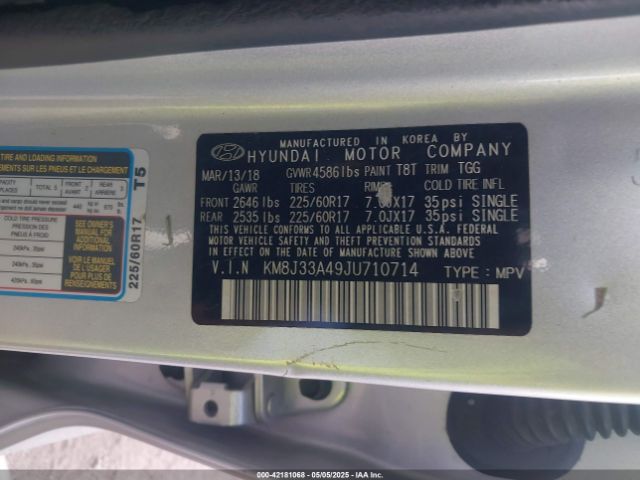 KM8J33A49JU710714 Hyundai TUCSON SEL