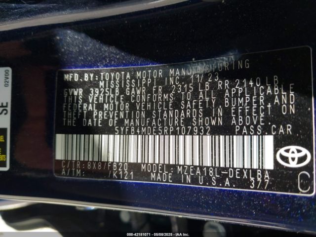 5YFB4MDE5RP107932 Toyota COROLLA LE